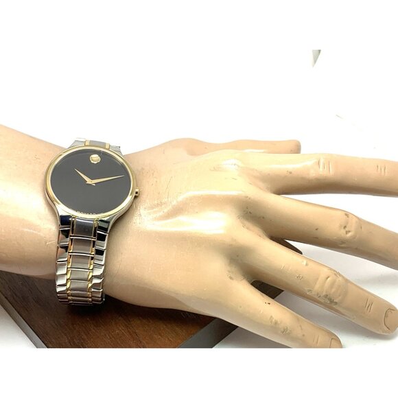 Movado Men's Watch 0607284 Serio Black Dial Swiss Quartz Two Tone Steel 38mm - Picture 5 of 14
